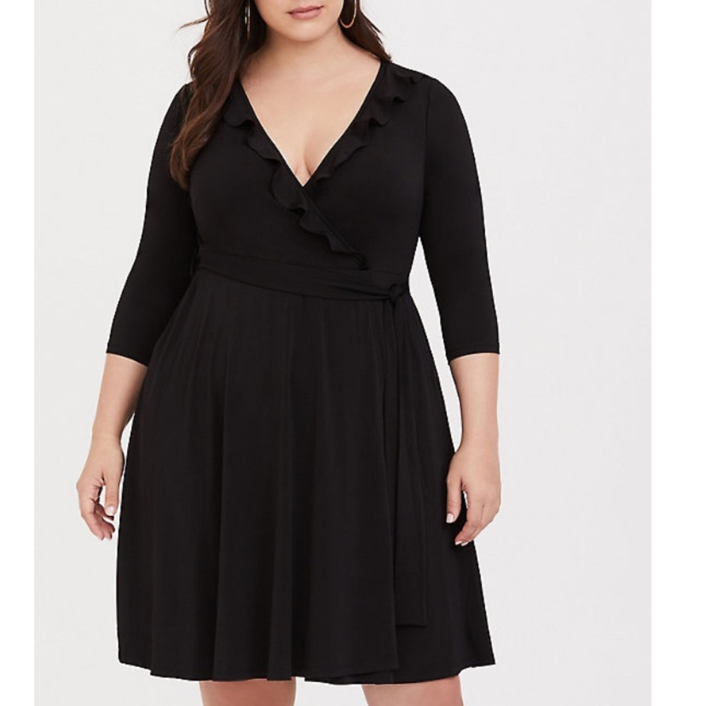 Torrid Studio Knit Ruffle Trim Wrap Dress